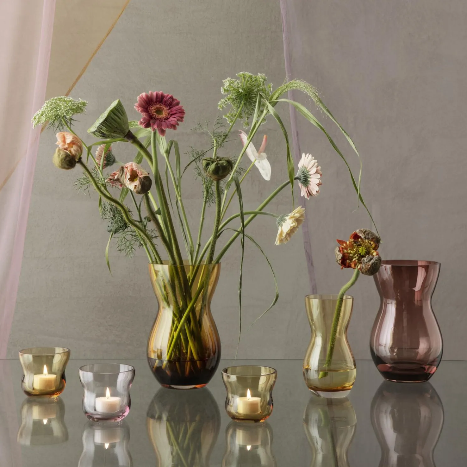 Holmegaard Vaser-Calabas vase, amber