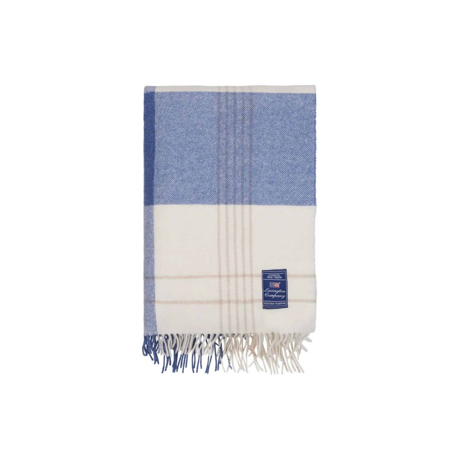 Lexington Plaider-Checked Recycled Wool Throw, misty blue/beige/white