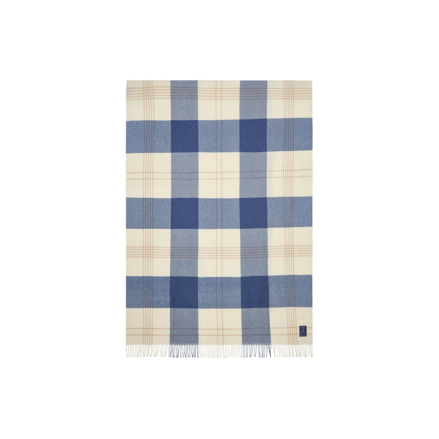 Lexington Plaider-Checked Recycled Wool Throw, misty blue/beige/white