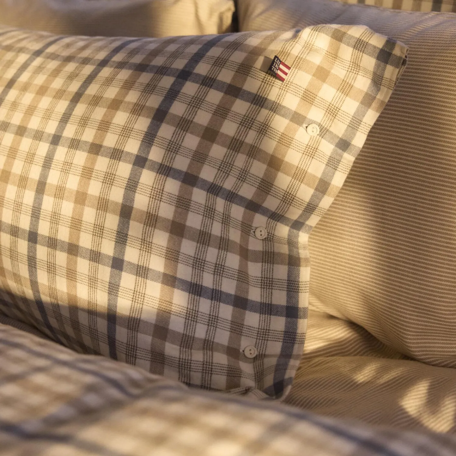 Lexington Sengetøj-Cotton Flannel Pillowcase, misty blue/beige/white