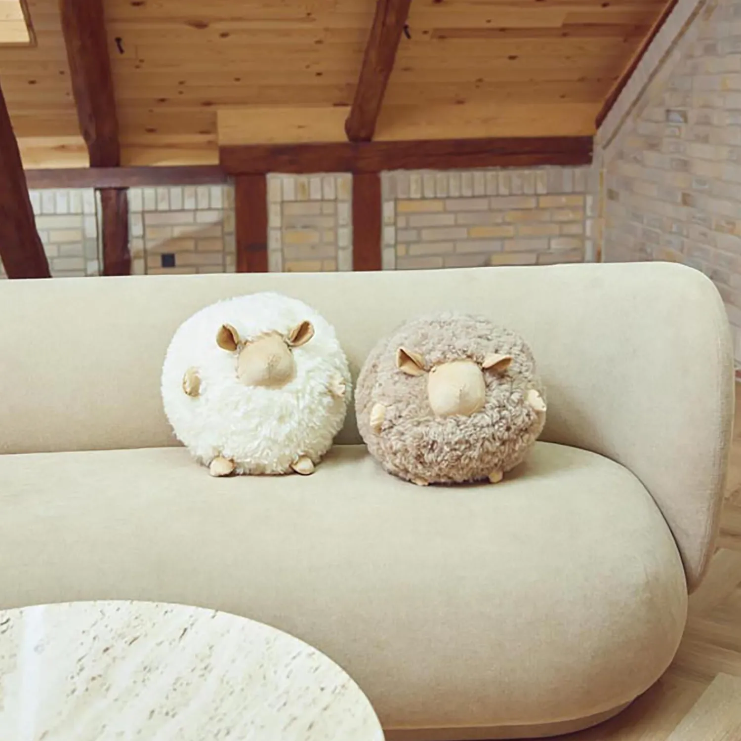 NATURES Collection Pyntepuder & Hynder-Cute Sheep rund pude Ø 34 cm,