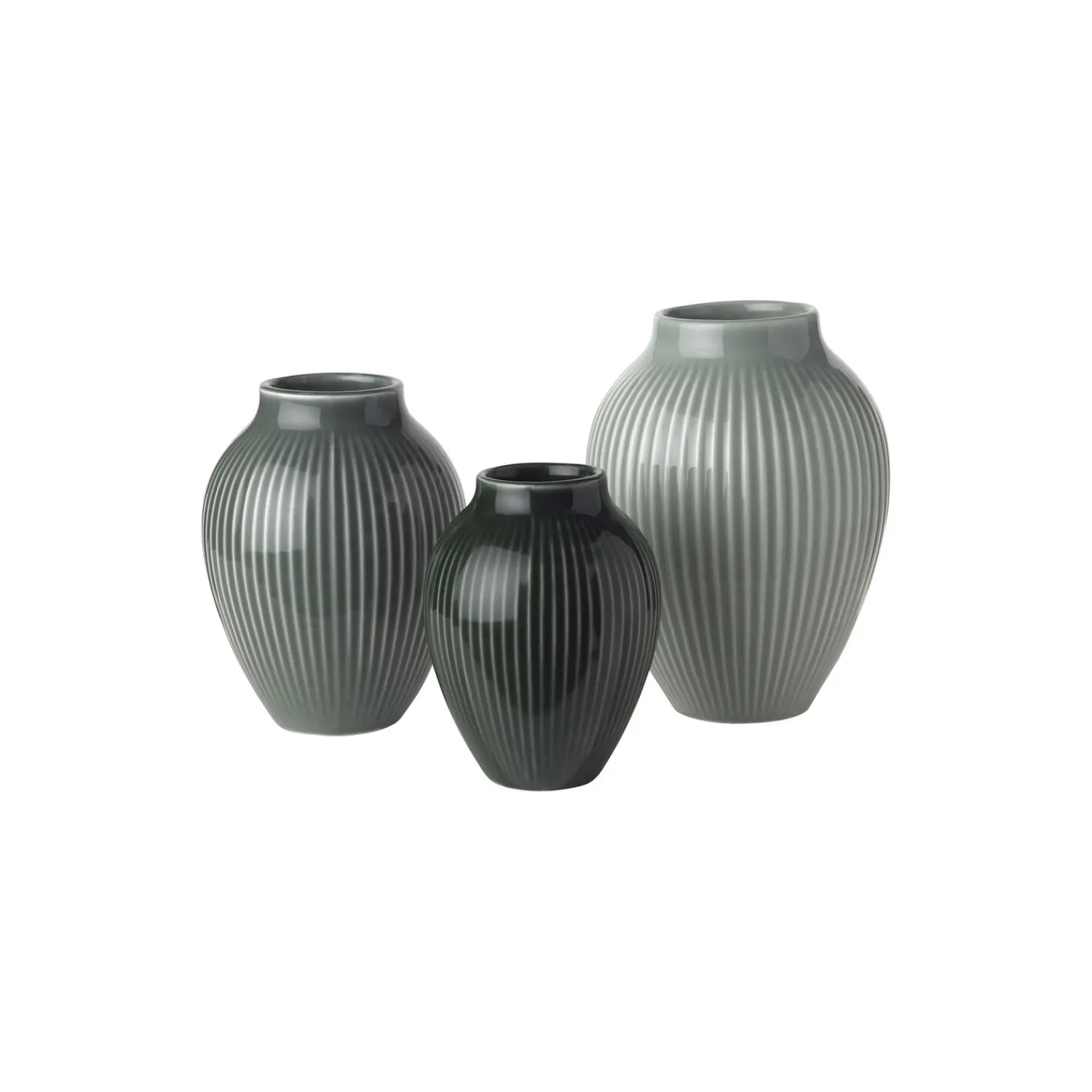 Knabstrup Keramik Vaser * Knabstrup mini vase ripple 3 Stk., green