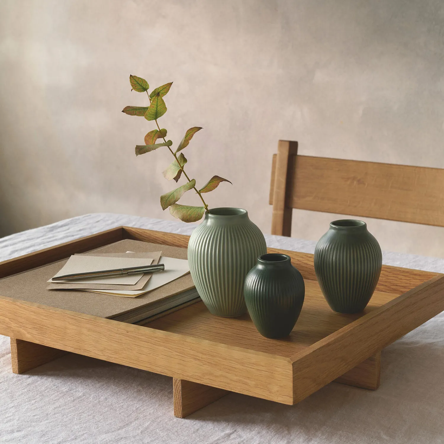 Knabstrup Keramik Vaser * Knabstrup mini vase ripple 3 Stk., green