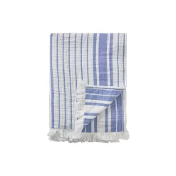 Lexington Plaider-Stribet tæppe i økologisk bomuld, white/blue