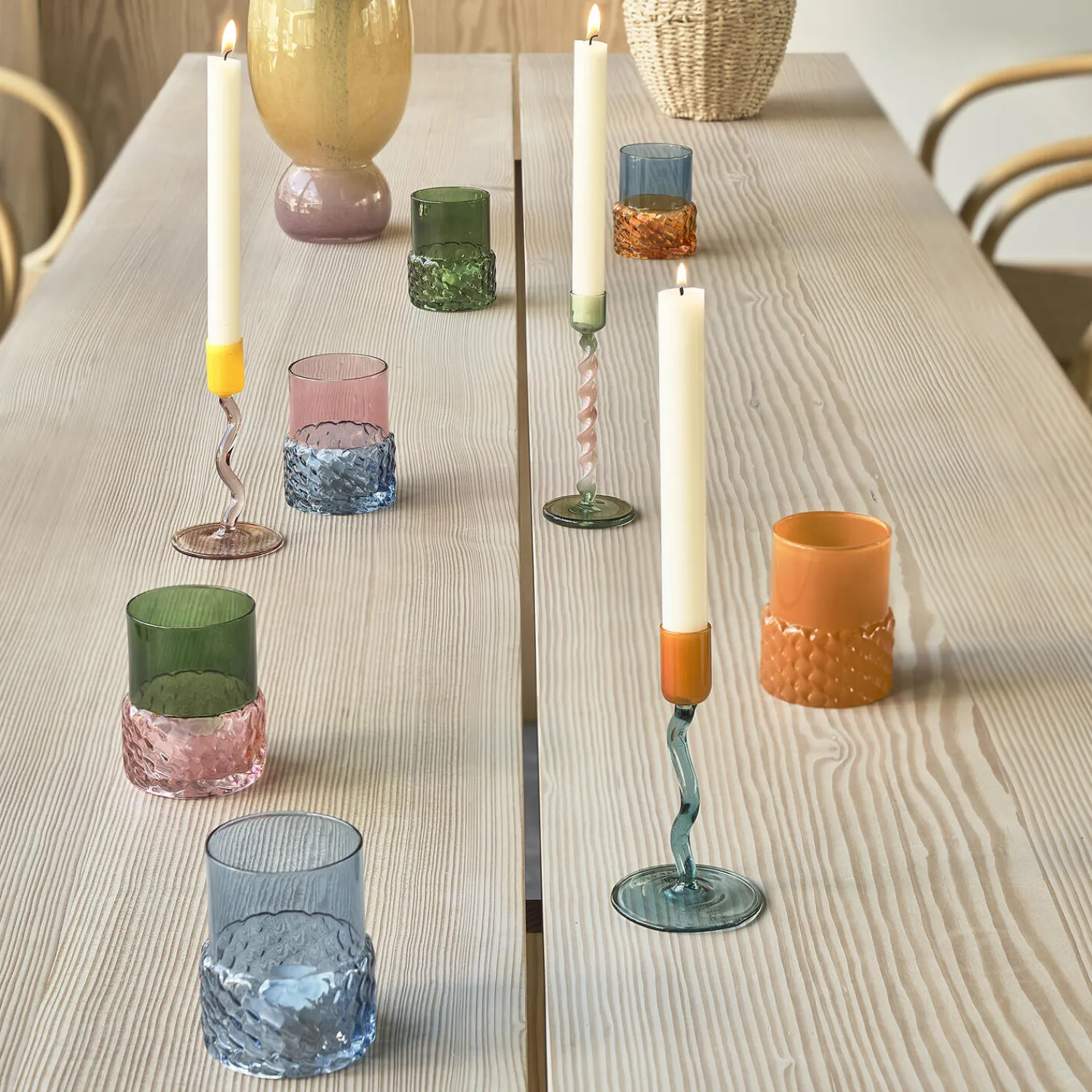 Villa Collection Lysestager-Styles Fyrfadsstage, grøn/rosa